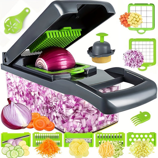 1 Set Kitchen Vegetable Chopper, 14-in-1 Vegetable Chopper Food Cutter With 8 Stainless Steel Blades And Container Ideal For Slicing Onions Garlic Eid Al-Adha Mubarak