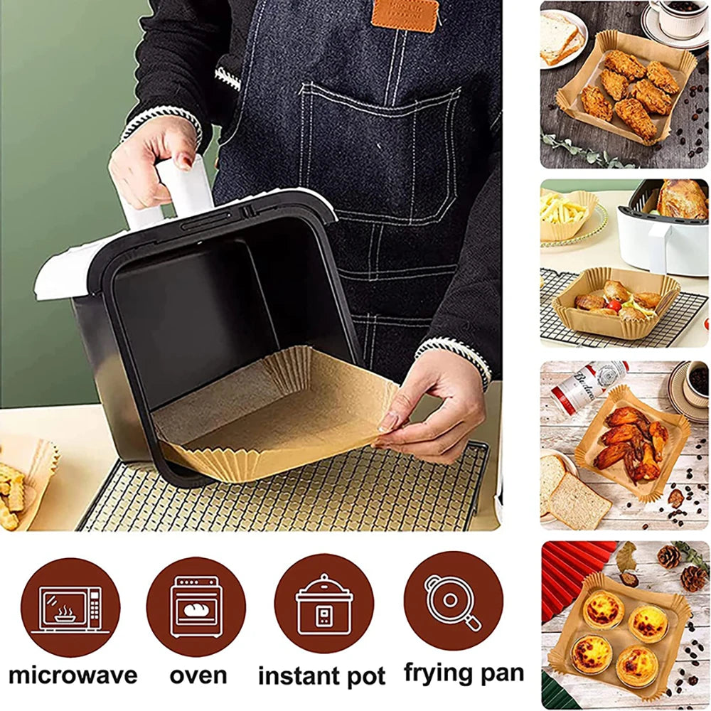 100PCS Large Air Fryer Disposable Paper Liner Square 23cm Non-stick Airfryer Parchment Baking Paper for Cooking Steaming Basket