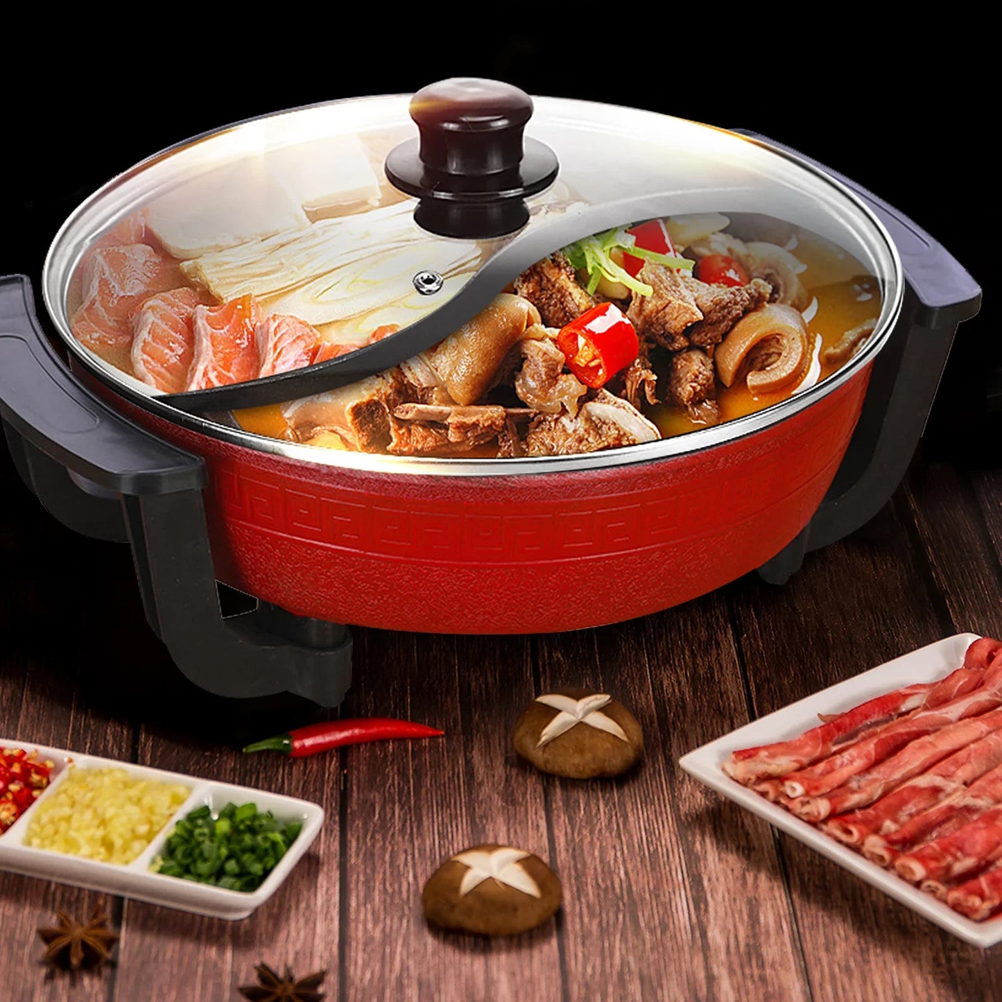 1360W Hot Pot, Kitchen Electric Non Stick W/ Lid Cooking Pot, Yuanyang Hot 2-Flavour Pot Cooking Utensils