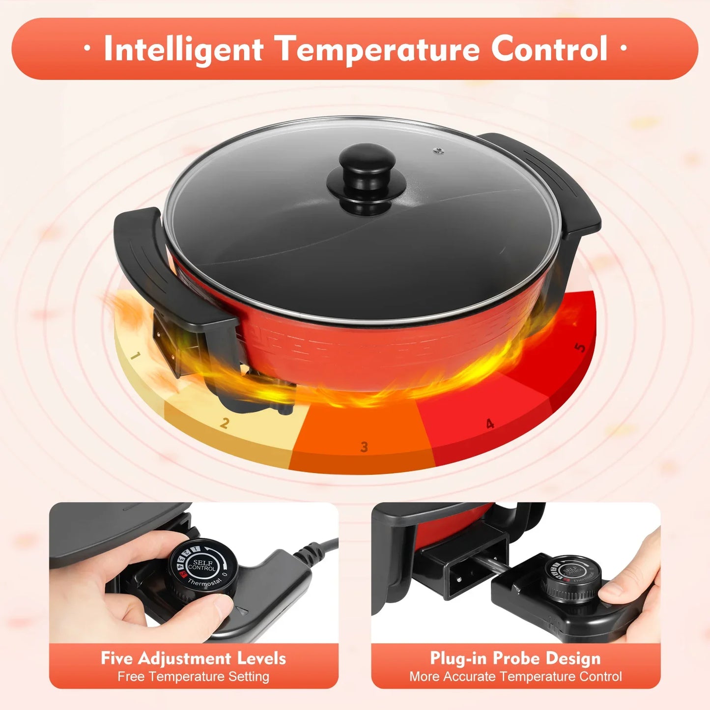 1360W Hot Pot, Kitchen Electric Non Stick W/ Lid Cooking Pot, Yuanyang Hot 2-Flavour Pot Cooking Utensils