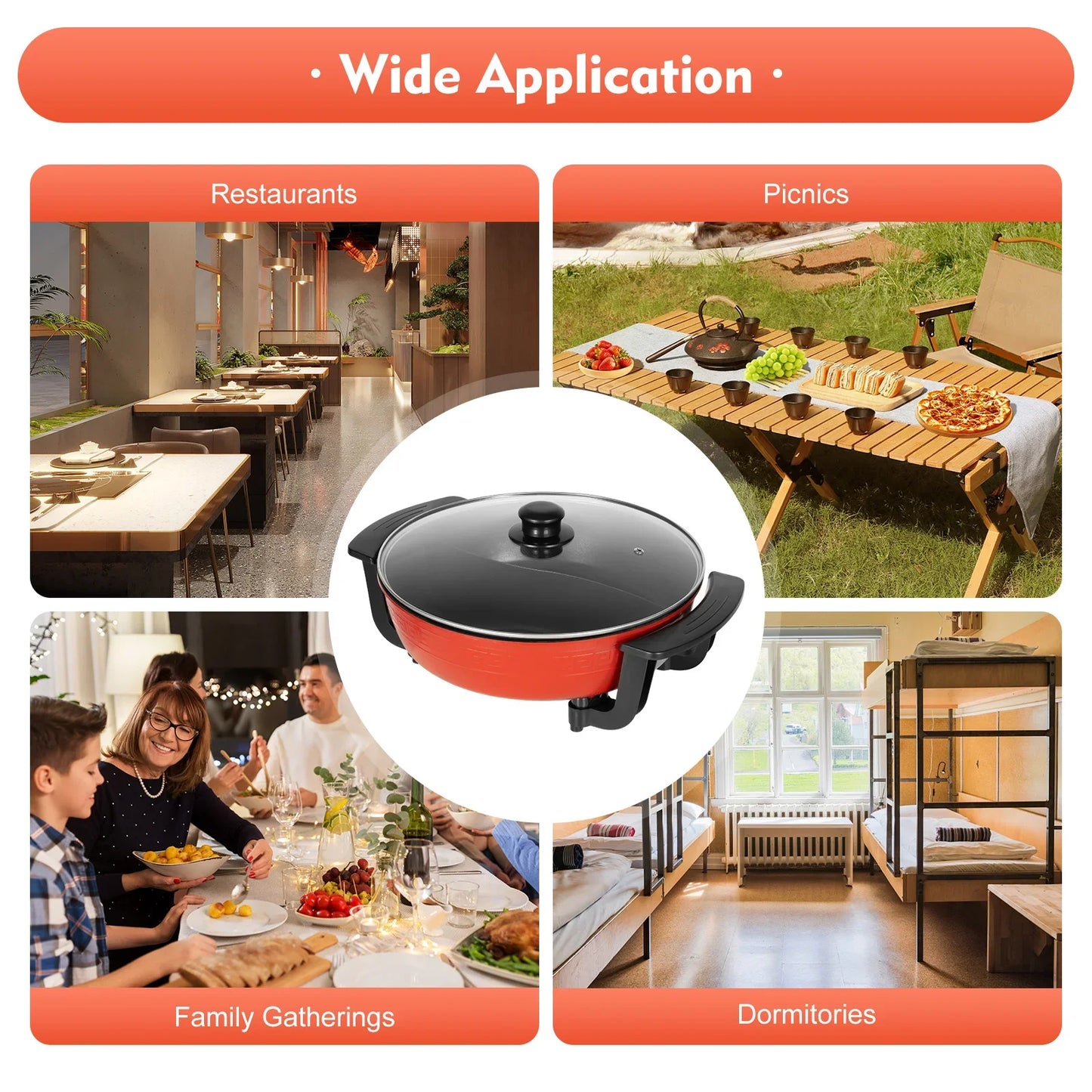 1360W Hot Pot, Kitchen Electric Non Stick W/ Lid Cooking Pot, Yuanyang Hot 2-Flavour Pot Cooking Utensils