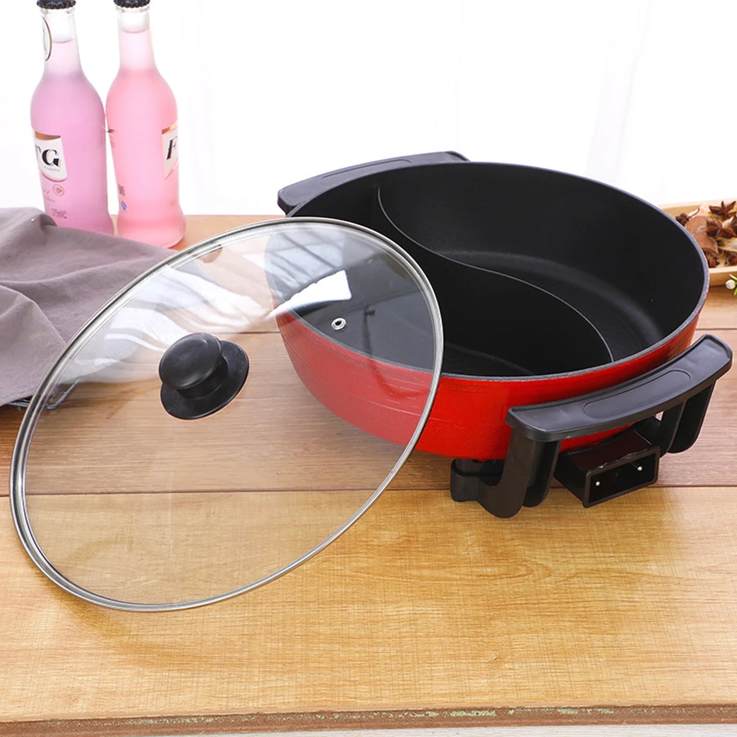 1360W Hot Pot, Kitchen Electric Non Stick W/ Lid Cooking Pot, Yuanyang Hot 2-Flavour Pot Cooking Utensils