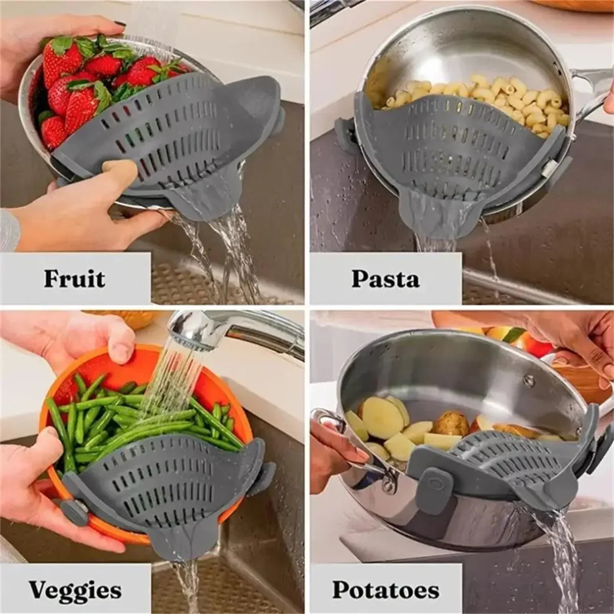 1PC Adjustable Silicone Clip on Strainer for Pots, Pot Strainer,  Kitchen Pot Strainer Handheld Drainer for Noodles Pasta