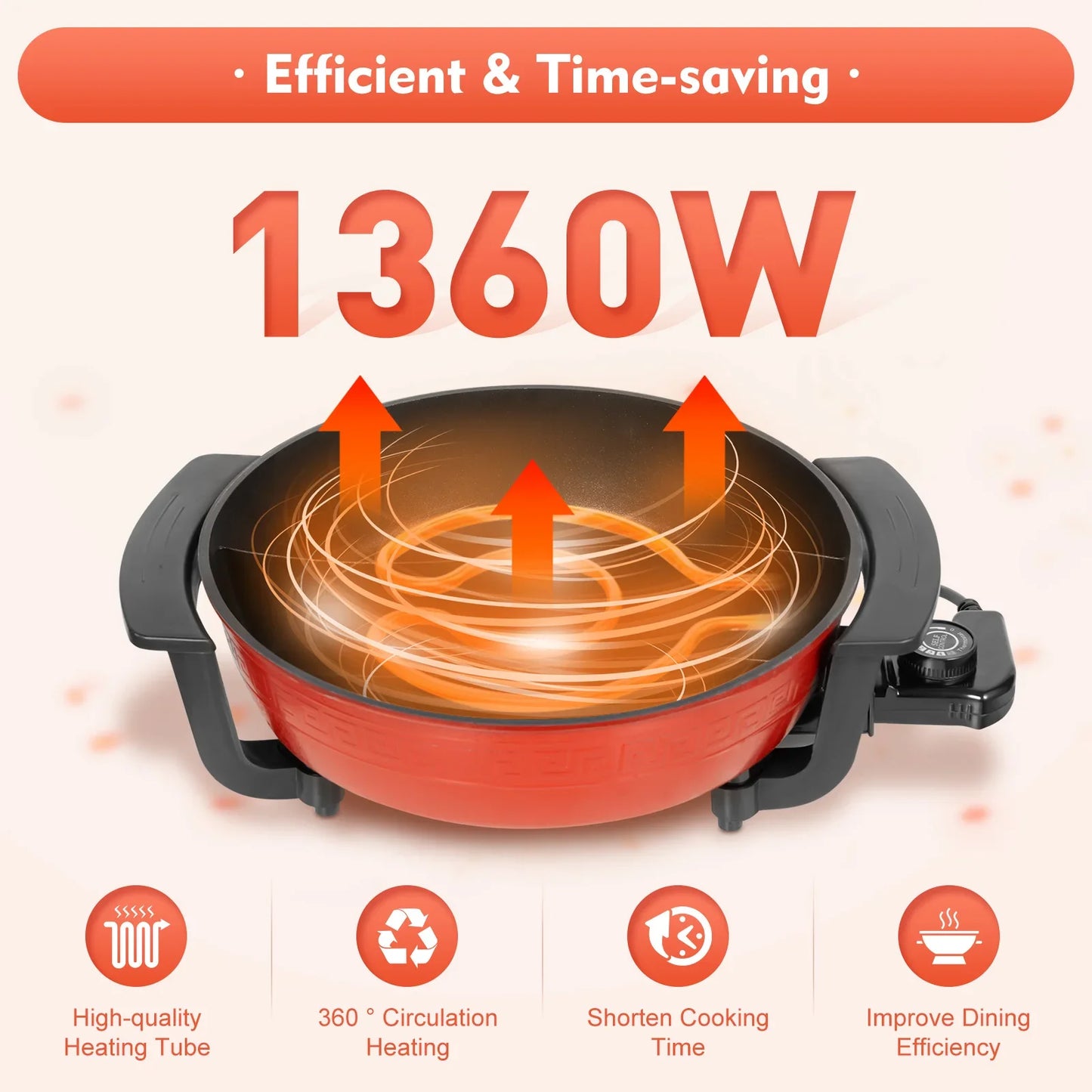 1360W Hot Pot, Kitchen Electric Non Stick W/ Lid Cooking Pot, Yuanyang Hot 2-Flavour Pot Cooking Utensils