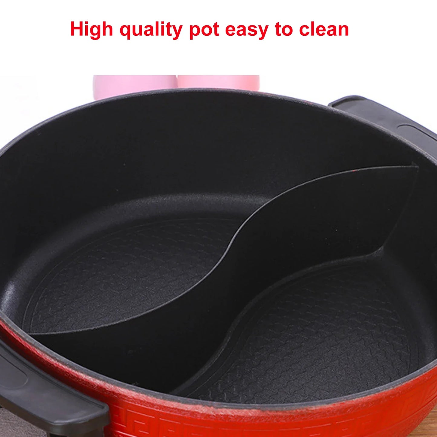 1360W Hot Pot, Kitchen Electric Non Stick W/ Lid Cooking Pot, Yuanyang Hot 2-Flavour Pot Cooking Utensils