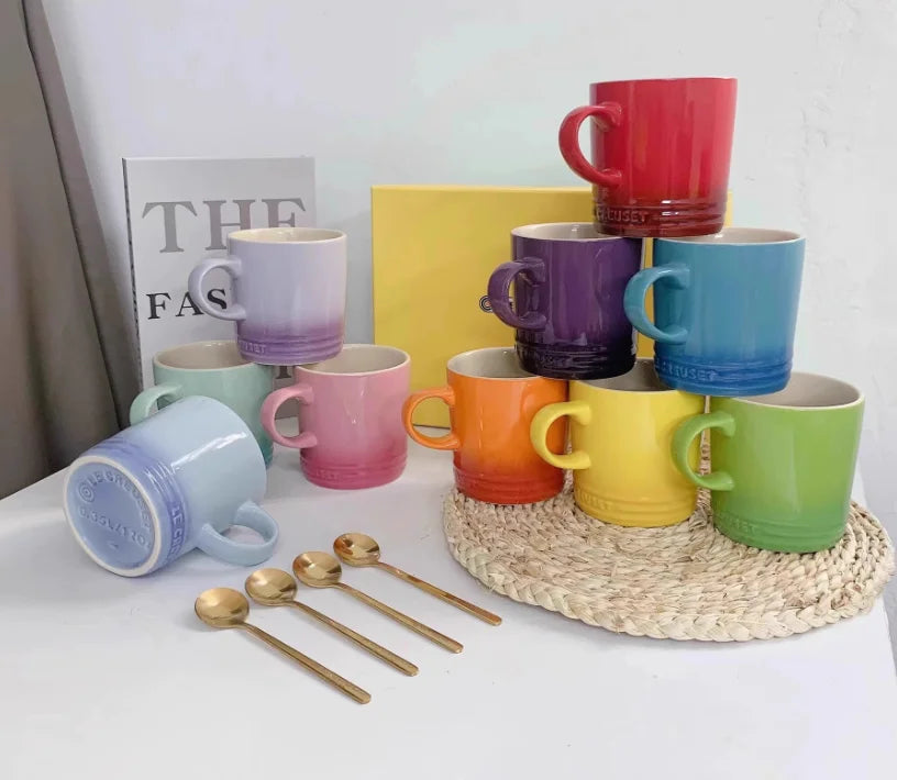 Popular Nordic Style Color Gradient Mugs Creative Macaron Mug Gradient Color Cool Color Rainbow Cup Ceramic Cups with Hand Gift