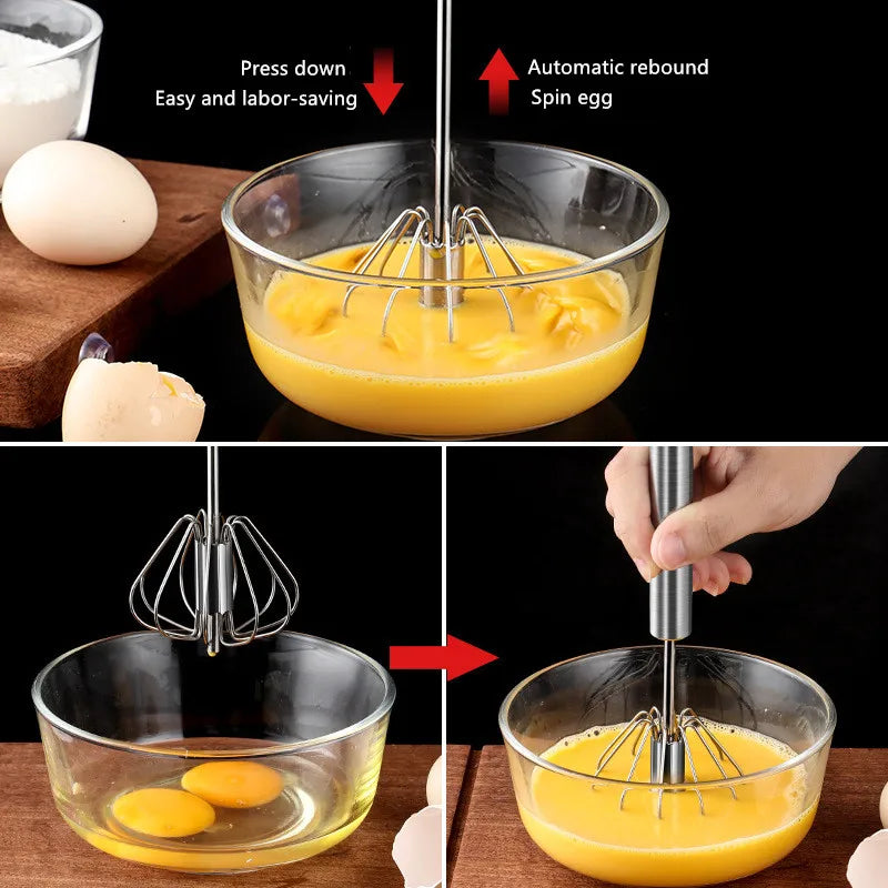 Stainless Steel Egg Push Whisk Manual Hand Mixer