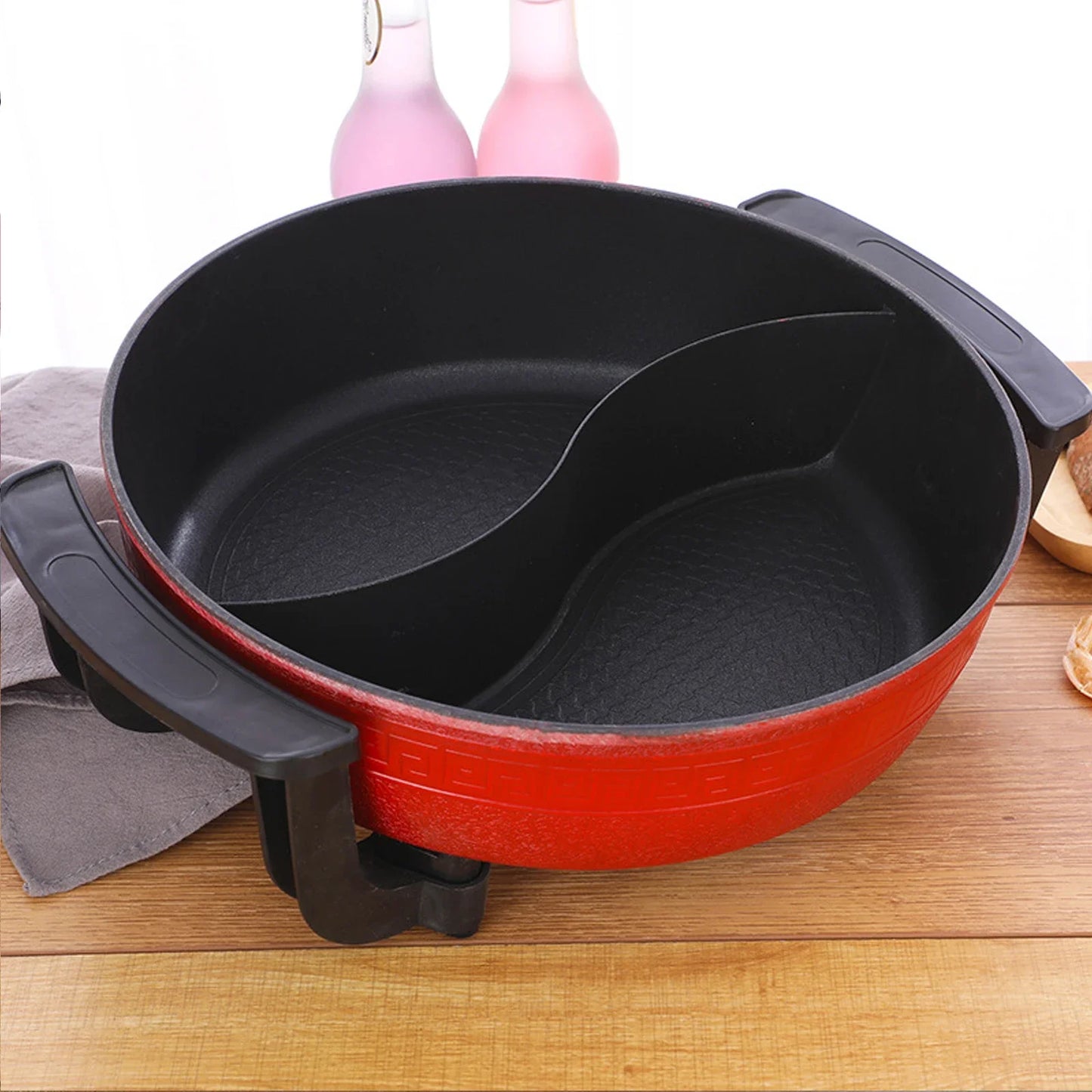 1360W Hot Pot, Kitchen Electric Non Stick W/ Lid Cooking Pot, Yuanyang Hot 2-Flavour Pot Cooking Utensils