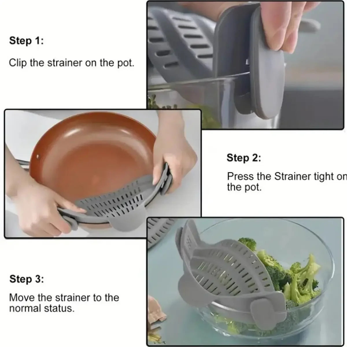 1PC Adjustable Silicone Clip on Strainer for Pots, Pot Strainer,  Kitchen Pot Strainer Handheld Drainer for Noodles Pasta