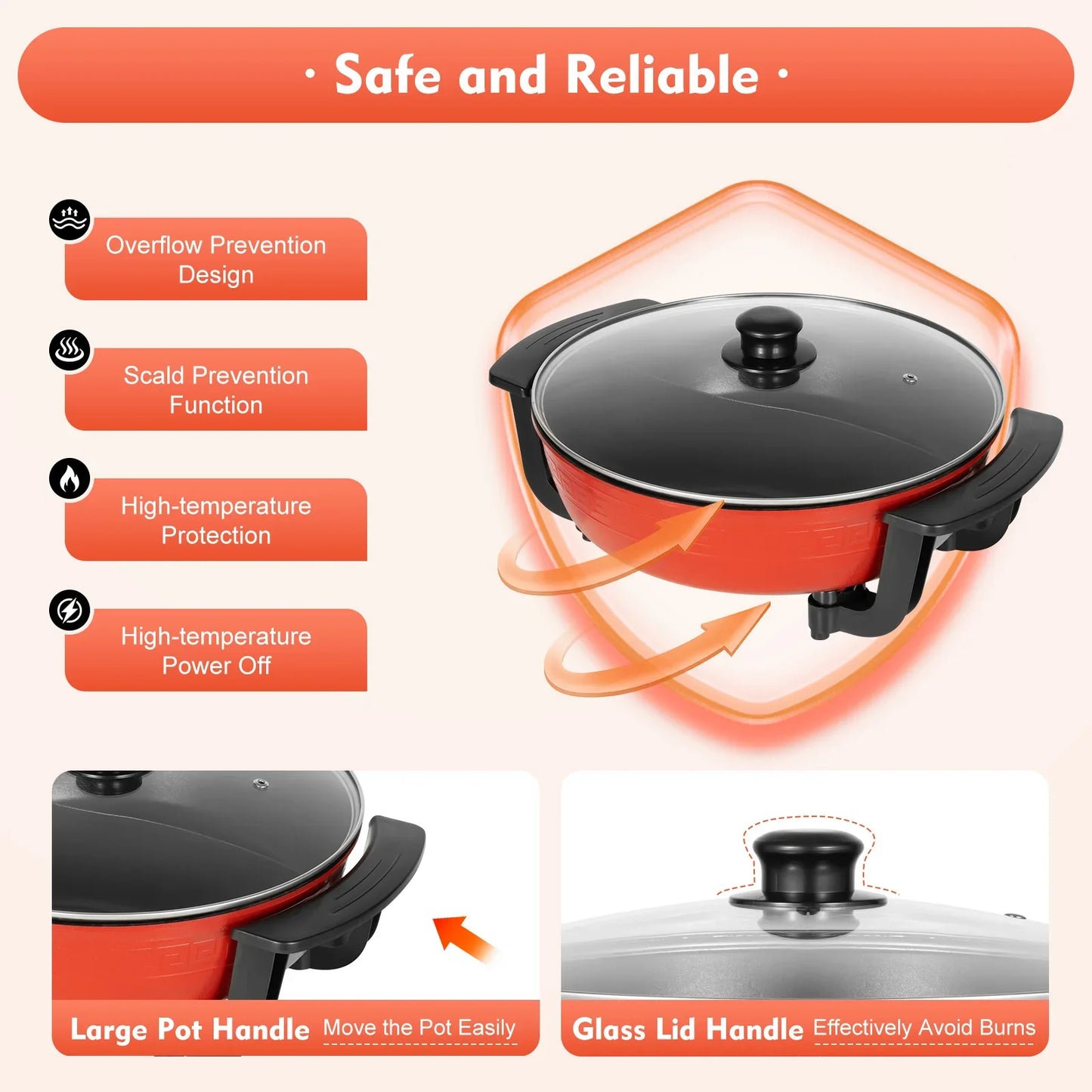 1360W Hot Pot, Kitchen Electric Non Stick W/ Lid Cooking Pot, Yuanyang Hot 2-Flavour Pot Cooking Utensils