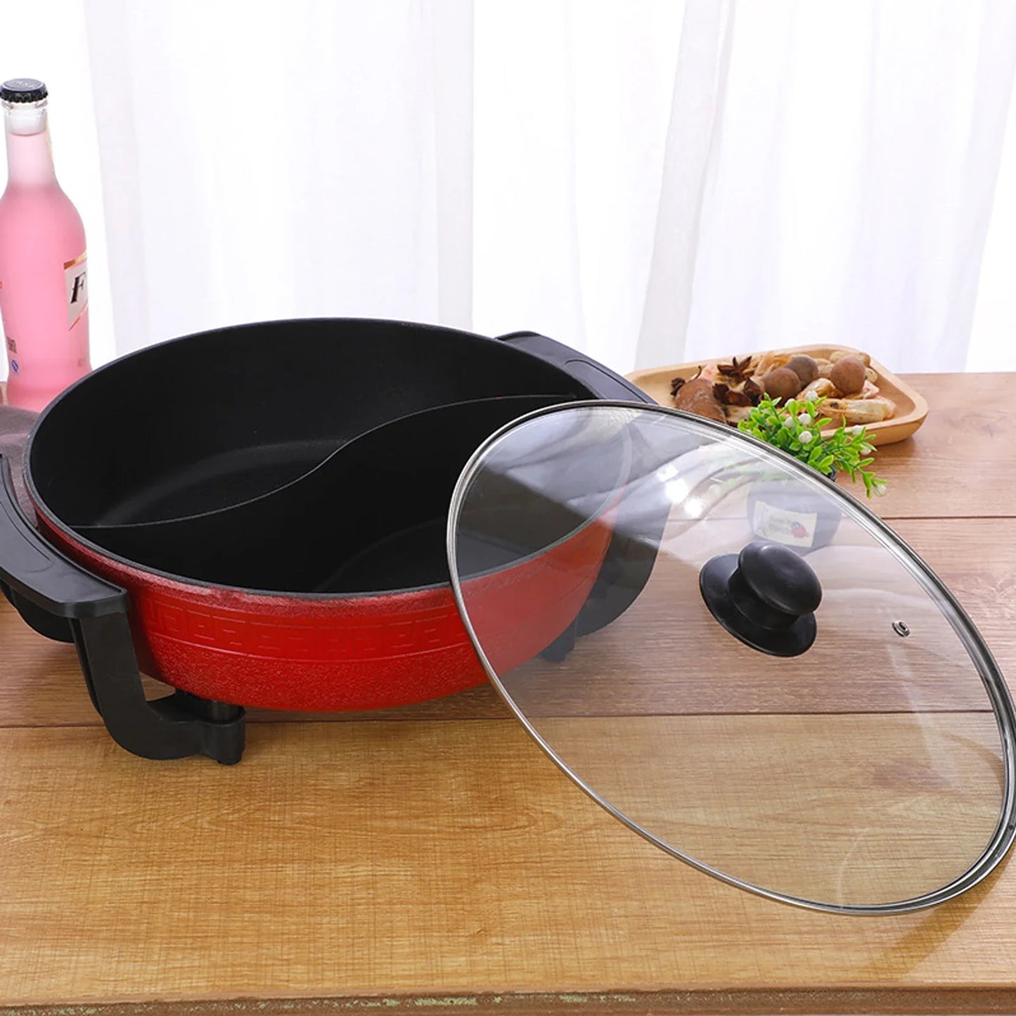 1360W Hot Pot, Kitchen Electric Non Stick W/ Lid Cooking Pot, Yuanyang Hot 2-Flavour Pot Cooking Utensils