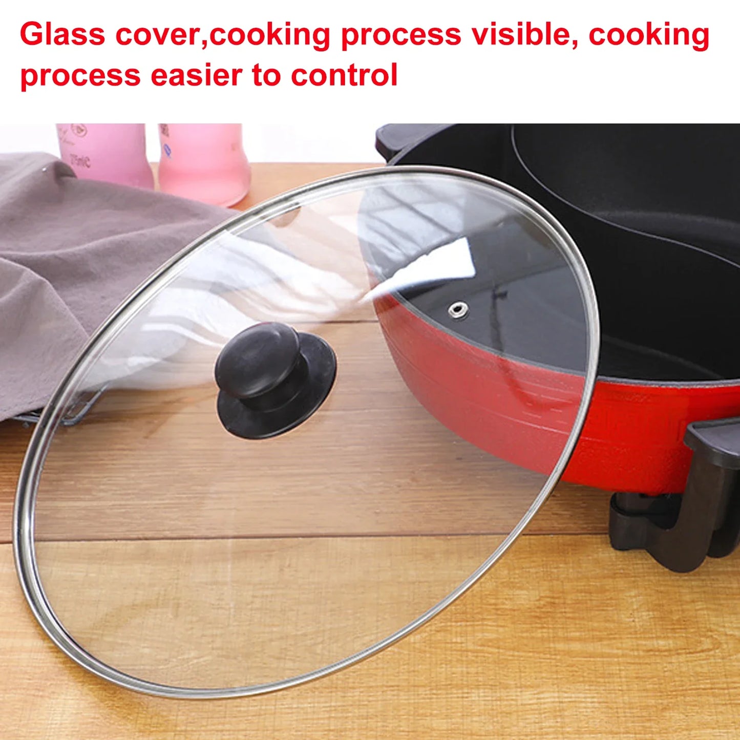 1360W Hot Pot, Kitchen Electric Non Stick W/ Lid Cooking Pot, Yuanyang Hot 2-Flavour Pot Cooking Utensils