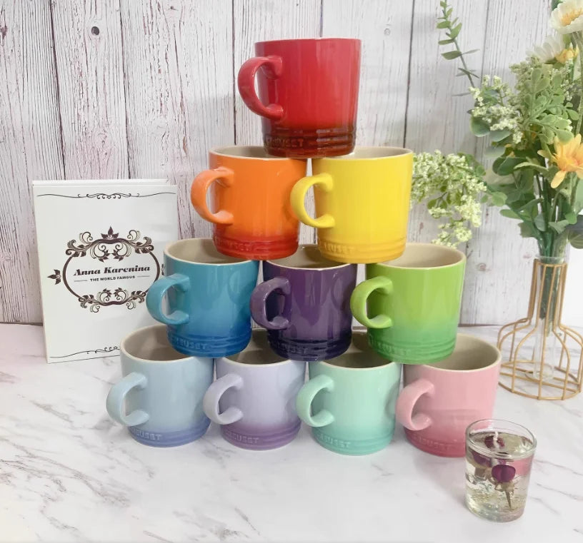 Popular Nordic Style Color Gradient Mugs Creative Macaron Mug Gradient Color Cool Color Rainbow Cup Ceramic Cups with Hand Gift