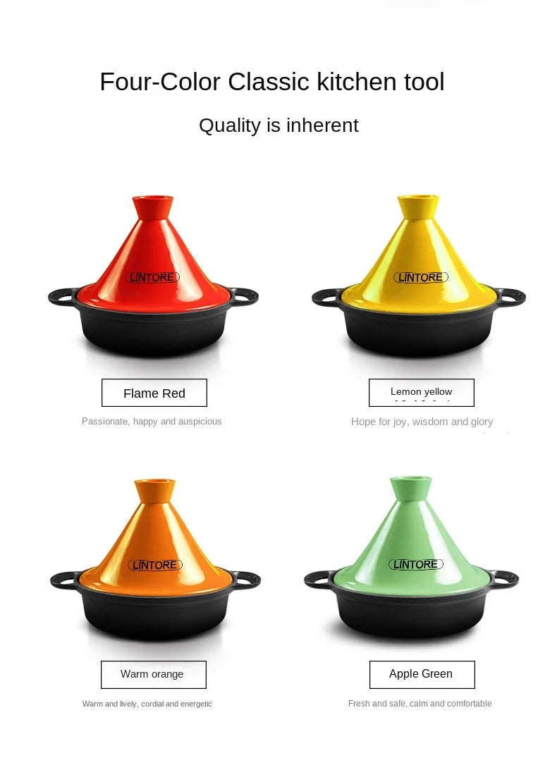 Moroccan Cast Iron Pot, High-Value Enamel Clay Rice Tagine, Quick-Cooking Pot, Exotic Cookware, 26cm